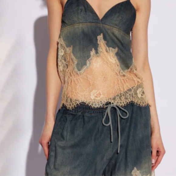 DENIM  AND LACE CAMI SHORT  2 PIECE  SET NWOT - Picture 1 of 10